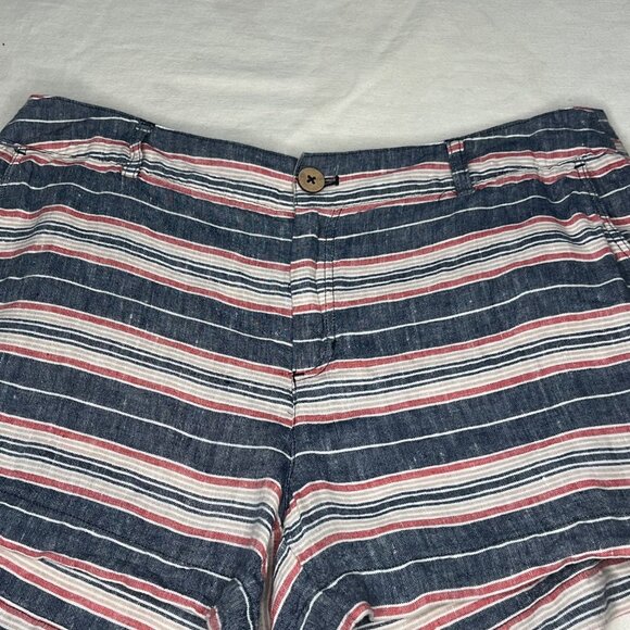British Khaki Women's Size 12 Striped Linen Shorts Summer Casual Lightweight - Picture 5 of 13